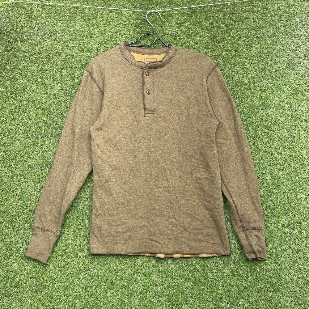 LL Bean Wool Blend Henley Thermal Shirt Mens Small Regular Long Sleeve Brown